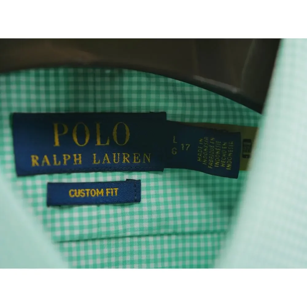 Polo Ralph Lauren NWT Men's 17 Green White Gingham Check Button Up Shirt Custom